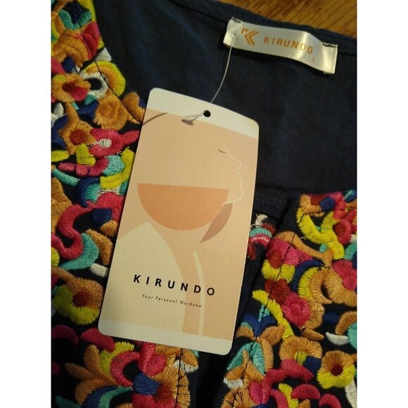 KIRUNDO Women's L Floral Embroidered Ruffle Shift Flowy Boho Mini Dress Mexican - Picture 4 of 5